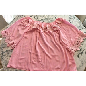 Vivid 2X Shirt Women Lace Cutouts Boho Hippie Cottagecore Country Feminine